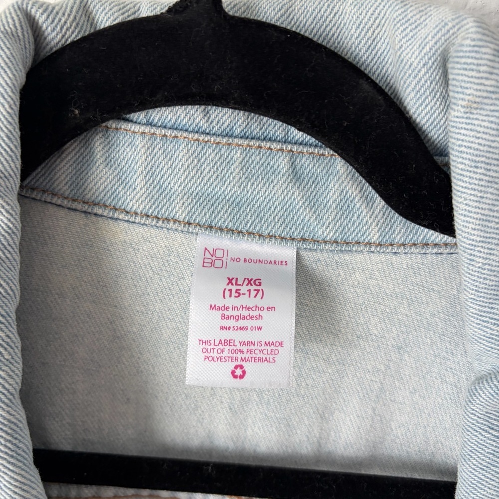 Womens No Boundaries Light Blue Distressed Jean Jacket | Size XL - Picture 5 of 7